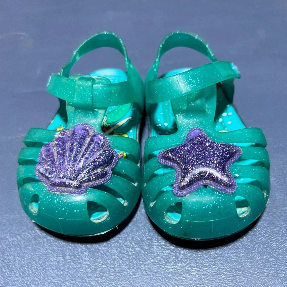 Crocs Disney The Little Mermaid Ariel Jelly Sandals Teal Glitter Baby Size C4